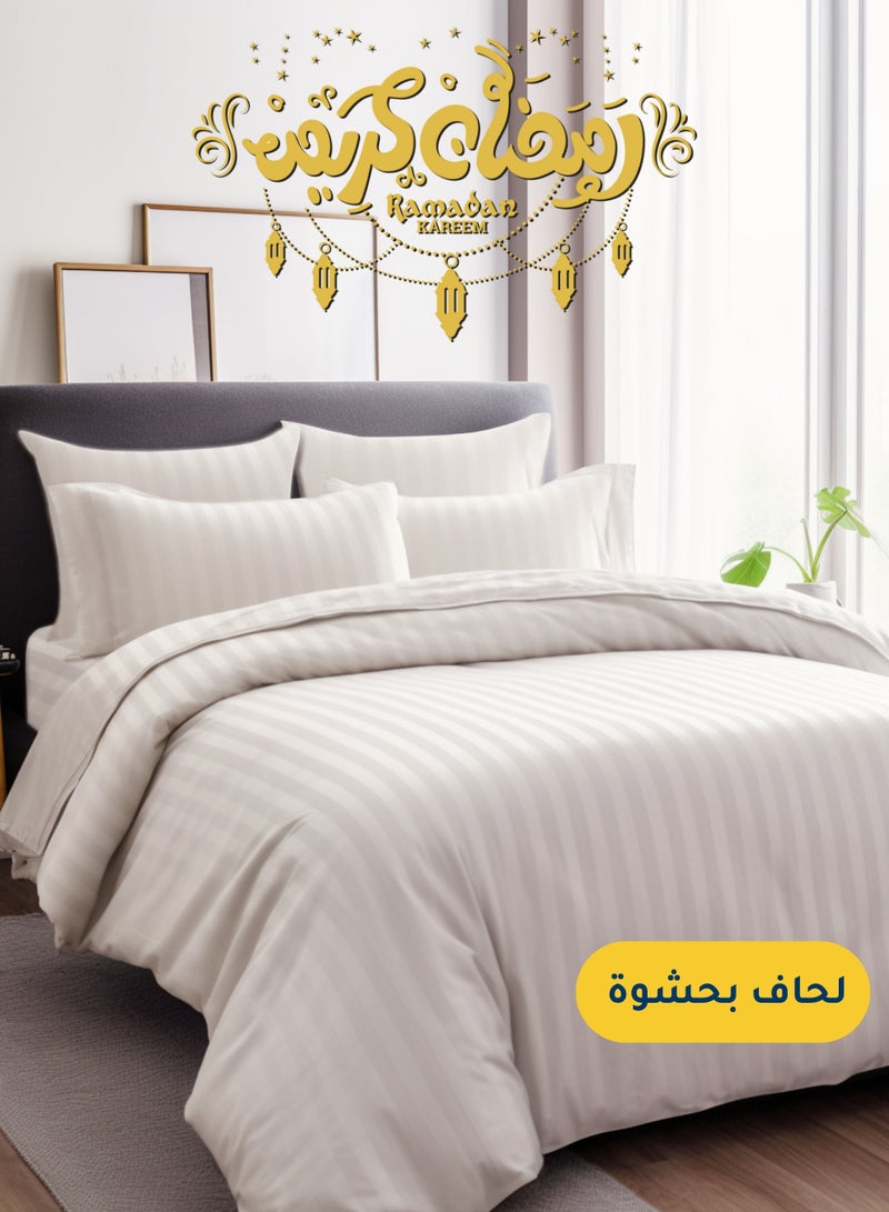 سيد المنسوجات المنزلية مفرش فندقي مفرد ونص من مايكروفايبر، يناسب سرير بحجم 160 سم × 200 سم، 5 قطع، مع الحشوة القابلة للنزع، بتصميم خطوط فندقية - Image 1